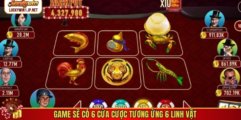 Game sẽ có 6 cửa cược tương ứng 6 linh vật Game sẽ có 6 cửa cược tương ứng 6 linh vật